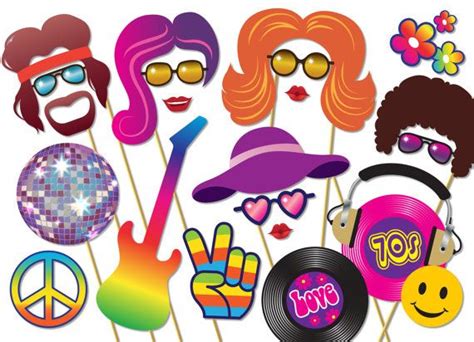 70s Party Photo Booth Props Set Instant Download Photobooth Hippie