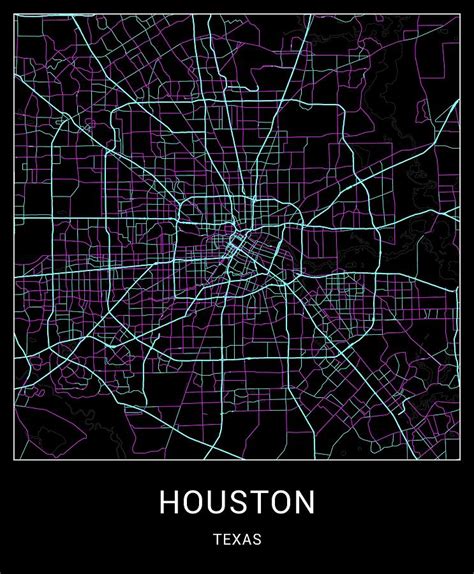 Houston Texas Named City Map Neon Fantasy Digital Art By Stylish
