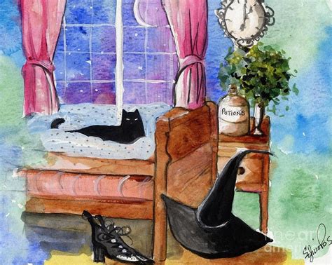 Snug Halloween Black Cat Night Potions Painting By Sylvia Pimental