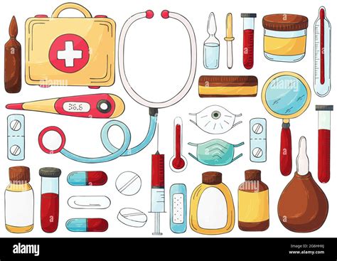 Collection Of Vector Illustrations Set Of Doctors Tools In Hand Draw
