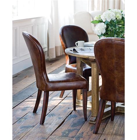 Bunyan Rustic Lodge Brown Leather Upholstered Dining Chair Kathy Kuo Home