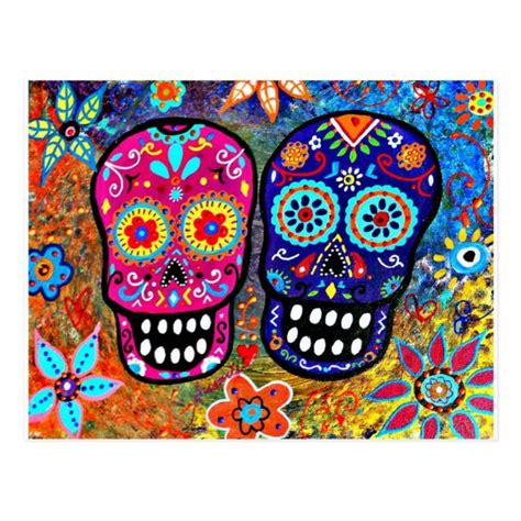 Day Of The Dead Skull Heads Postcard Mexican Folk Art
