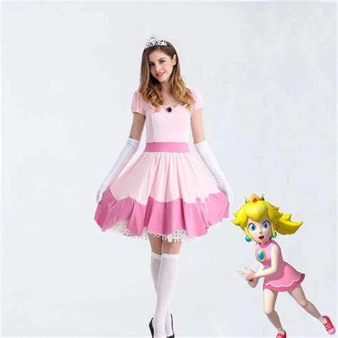 New Deluxe Adult Princess Peach Costume Women Princess Peach Super