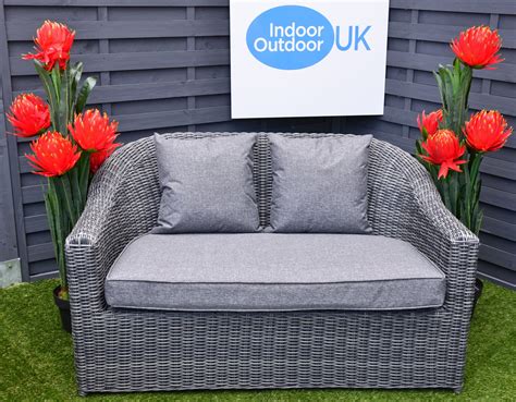 Burley Rattan Two Seater Sofa Set Grey Indoor Outdoor Uk