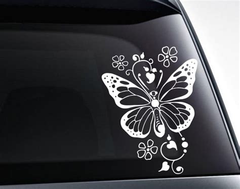 Butterfly With Hearts And Flowers Vinyl Decal Sticker Cute Etsy