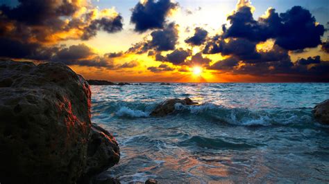 3840x2160 Wallpaper Sea Surf Sunset Stones