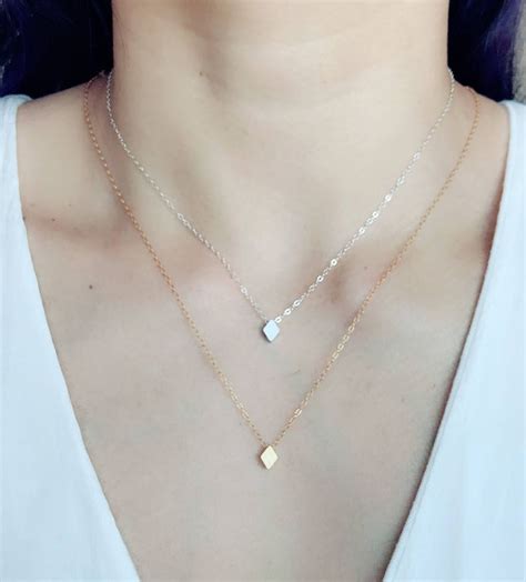 Tiny Gold Or Silver Rectangular Prism Necklace Gold 3d Etsy