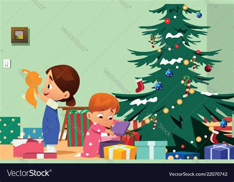 Children Opening Christmas Presents Royalty Free Vector