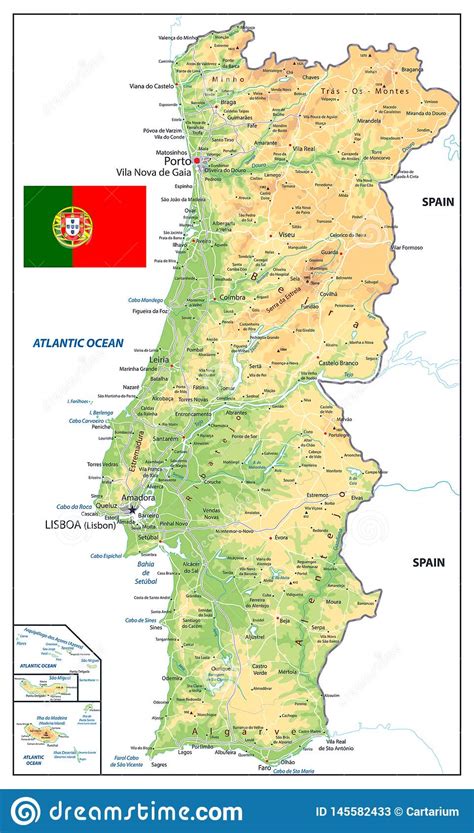 Nonostante l'estensione del territorio sia piuttosto limitata il portogallo presenta forti. Cartina Fisica E Politica Del Portogallo