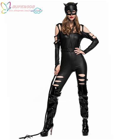 Halloween Carnival Nightclub Sexy Catwoman Patent Leather Jumpsuit Bodysuit Cosplay Costume For