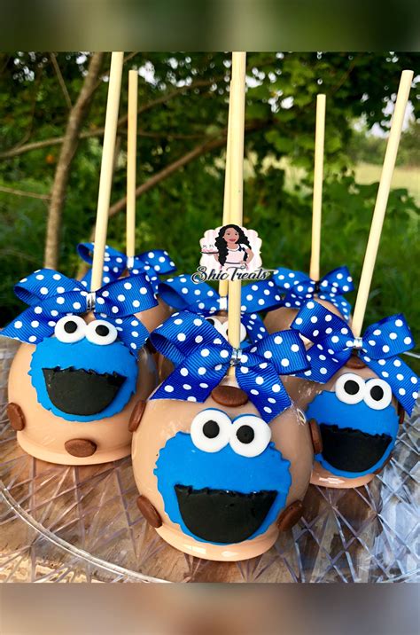 Cookie Monster Inspired Candy Apples Cookie Monster Birthday Cookie