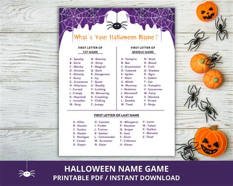 Halloween Name Game Whats Your Halloween Name Halloween Etsy
