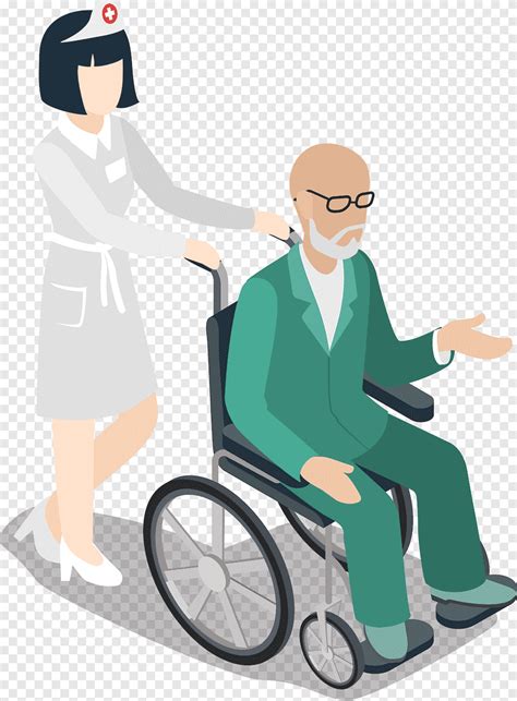 Nurse Pushing Patient On Wheelchair Illustration Old Age Wheelchair