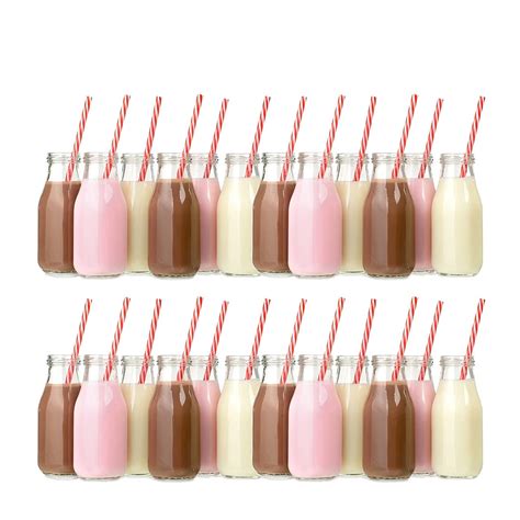 Buy Bba Sunrise Set Of 24 Glass Milk Bottles With Lids And Straws 10oz