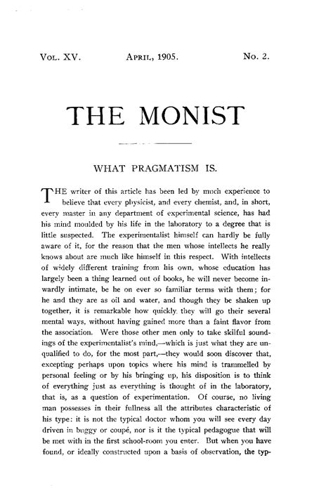 What Pragmatism Is Charles S Peirce The Monist Philosophy