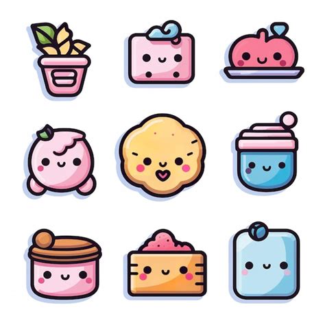 Premium Vector A Collection Of Cute Kawaii Food Icons