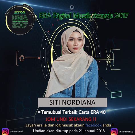 Dengarkan carta era 40 setiap sabtu bermula jam 10 pagi hingga 2 petang dan ulangannya pada hari ahad, 8 pagi hingga 12 tengahari. SITI NORDIANA FC on Twitter: "Alhamdulilah @sitinordiana84 ...