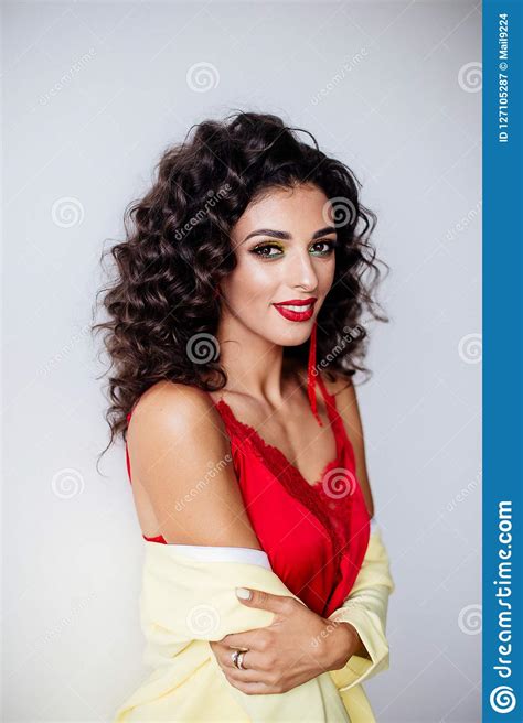 Beautiful Fashion Brunette With Curly Hair Stock Image Image Of