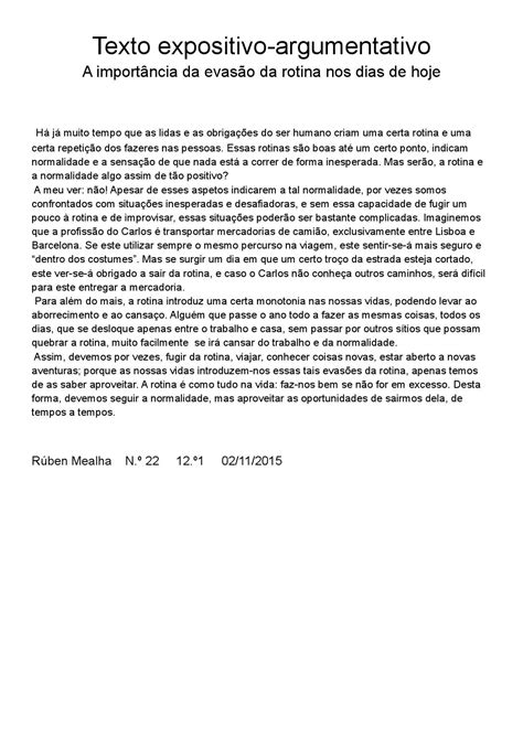 Texto Expositivo Argumentativo A Rotina E As Evasoes Da Rotina By Rúben