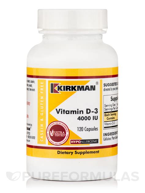 100 мкг или 4000 ме. Vitamin D-3 4000 IU -Hypoallergenic - 120 Capsules
