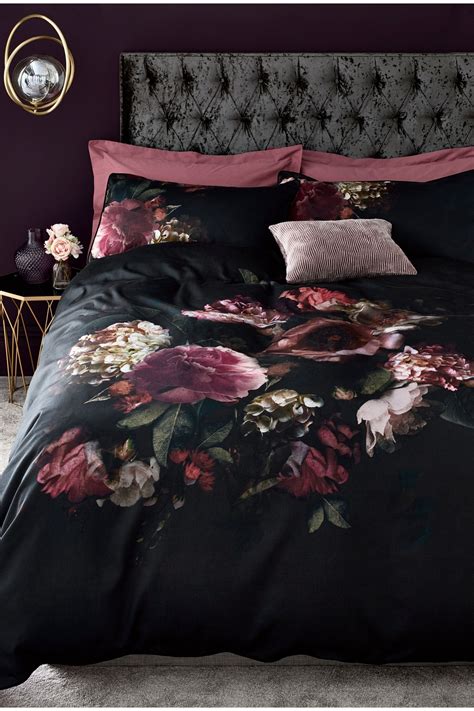 Next Cotton Sateen Dark Base Floral Duvet Cover And Pillowcase Set