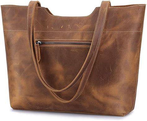 S Zone Vintage Genuine Crazy Horse Leather Tote Shoulder Bag Purse With