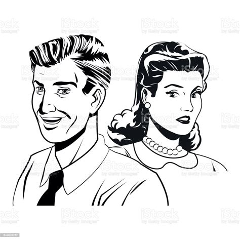 Couple Expression Together Black And White Stock Illustration