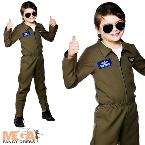 Airforce Hot Shot Flightsuit Boys Fancy Dress Uniform Kids Top Gun