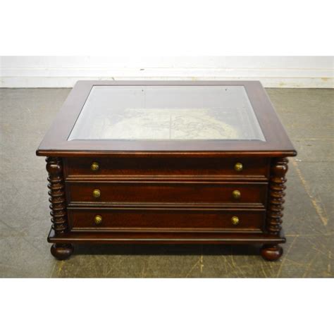 Delightfully tapered legs and a bold floral design make this. Lane National Geographic Collection World Map Square Glass Top Cherry Coffee Table W/ Drawers ...