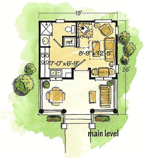 One bedroom with built in storage. Plan W11546KN 1 Bedroom 1 Bath Log Cabin Plan