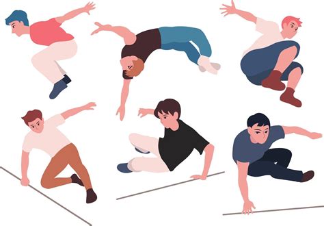 People Who Do Parkour Hand Drawn Style Vector Design Illustrations