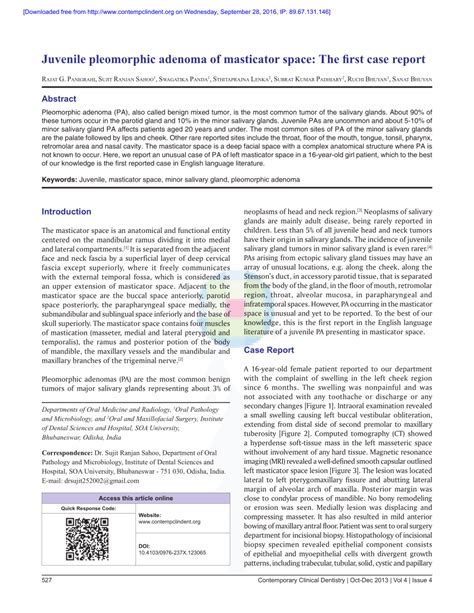 Pdf Juvenile Pleomorphic Adenoma Of Masticator Space The First Case