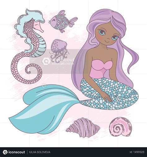 Best Premium Sitting Mermaid Princess Sea Animal Illustration Download