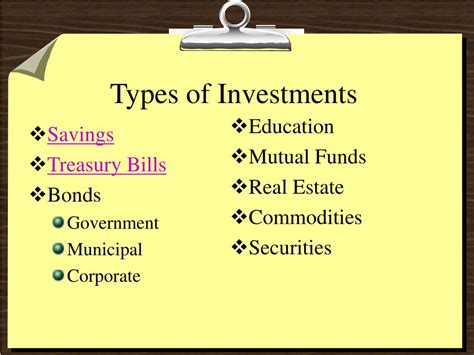 Ppt Types Of Investments Powerpoint Presentation Free Download Id
