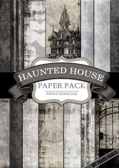 Halloween Printable Paper Haunted House Paper Pack Black And Etsy