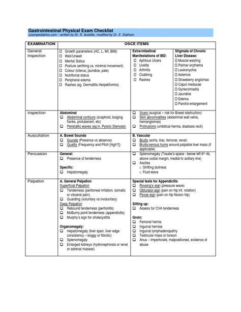 Gastrointestinal Physical Exam Checklist 1