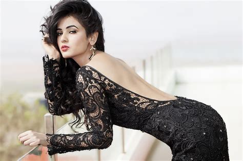 HD Wallpaper Woman Wearing Black Lace Backless Dress Sonal Chauhan