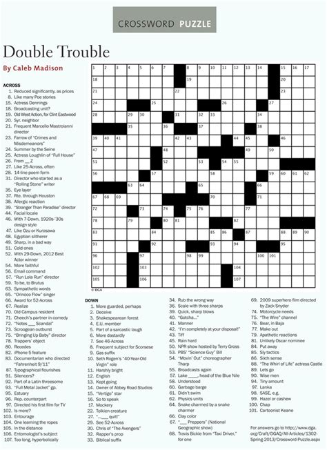Questions based on number puzzles, check your knowledge and test your awareness about number puzzles. DGA Quarterly Magazine | Spring 2013 | Crossword Puzzle