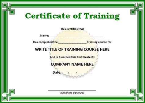 Sample Training Certificate Free Word Templates