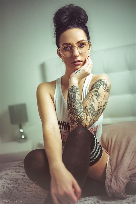 Vincent Haetty Women 500px Tattoo Model Women With Glasses Sitting Hd Wallpaper