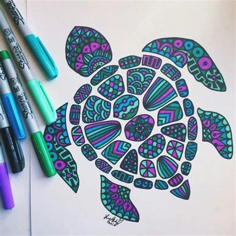 Colorful Turtle Drawing With Sharpie Markers