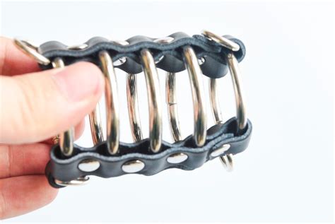leather cock cage penis harness ball scrotum stretcher restraint bondage lock male chastity