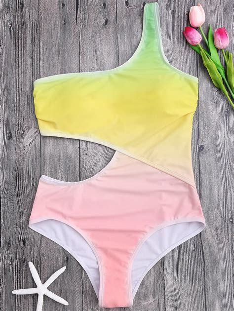 19 Off 2021 One Shoulder Ombre One Piece Swimsuit In Yellow Zaful