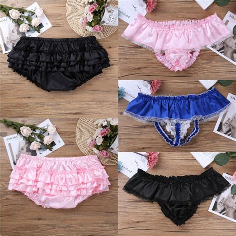 Sexy Mens Frilly Lace Satin Briefs Skirted Panties Sissy Maid Lingerie