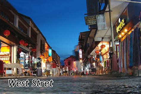 Night View Of West Street Yangshuo County Guilin China Street Guilin