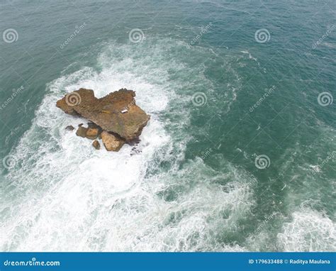 Aerial Top View Of Sea With Waves Hitting Rocks Stock Photo Image Of