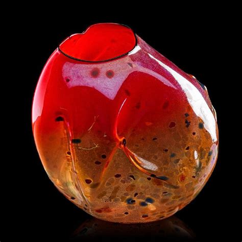 Dale Chihuly B 1941 Red And Yellow Macchia With Black Lip Wrap