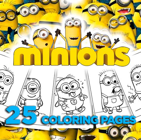 25 Minions Coloring Pages. 25 Cute Minions Printable Coloring - Etsy