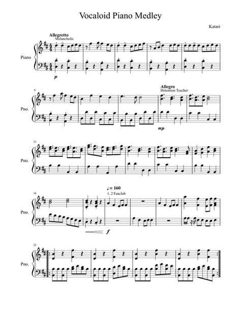 Vocaloid Piano Medley Sheet Music For Piano Solo