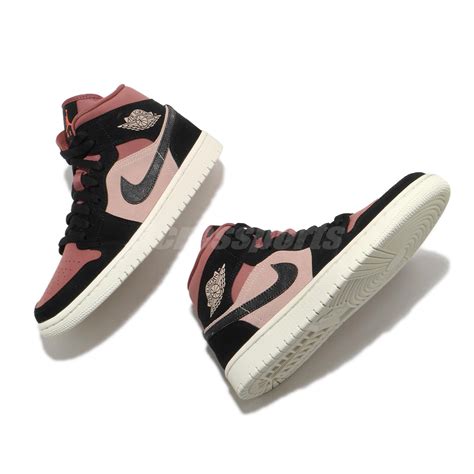 * premium leather and synthetic upper provides durability, comfort and support. Nike Wmns Air Jordan 1 Mid Burgundy Dusty Pink Beige Black ...